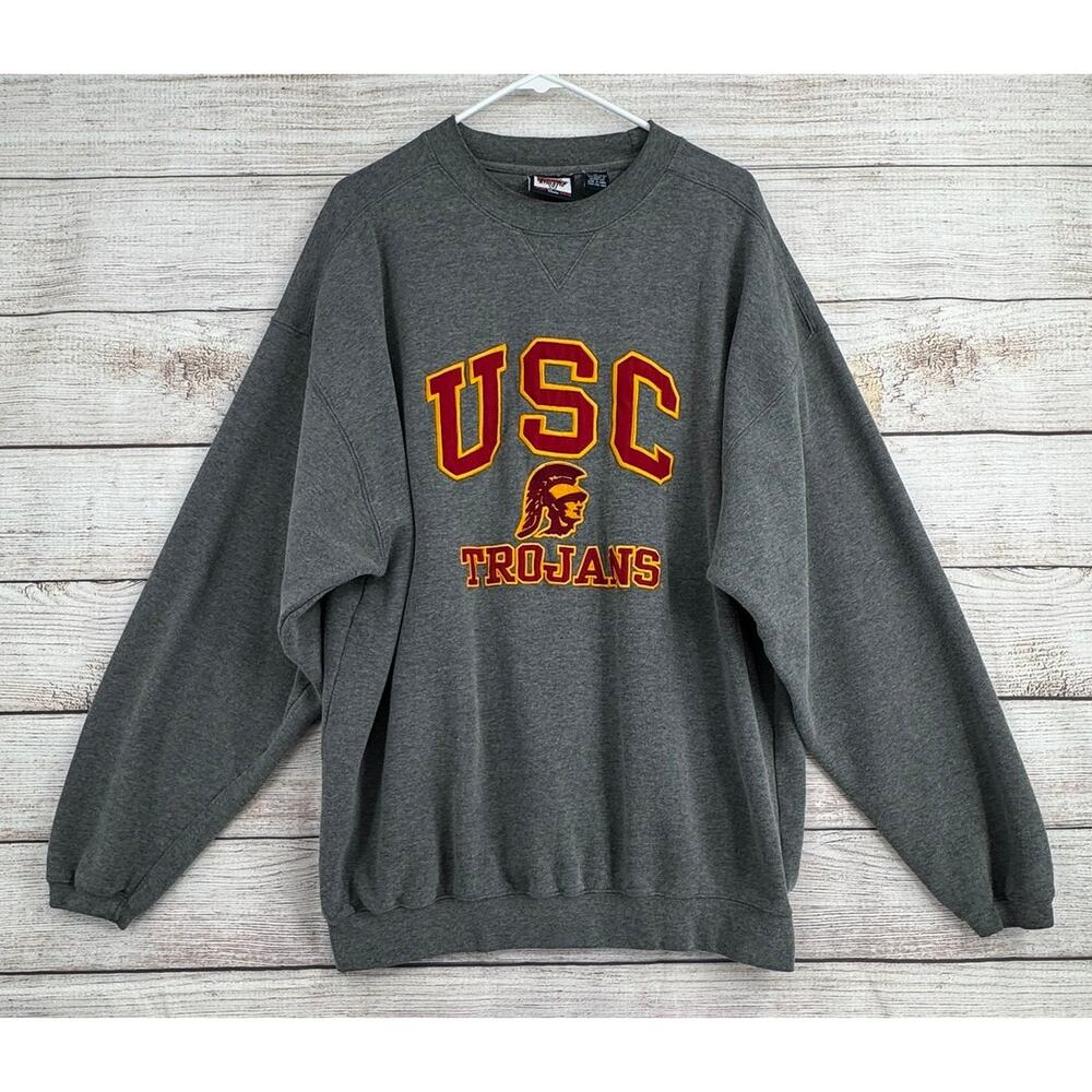 Vintage 90s USC Trojans Embroidered Crewneck Sweatshirt Adult XL Gray Varsity